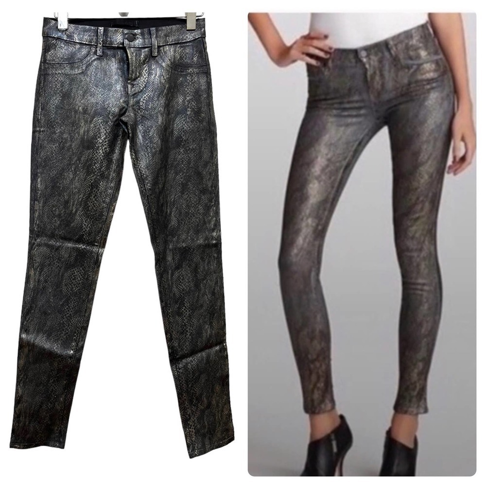 J. Brand Black Golden Snakeskin Coated Legging Jean Size 26 Edgy Club Night Life - Picture 1 of 12